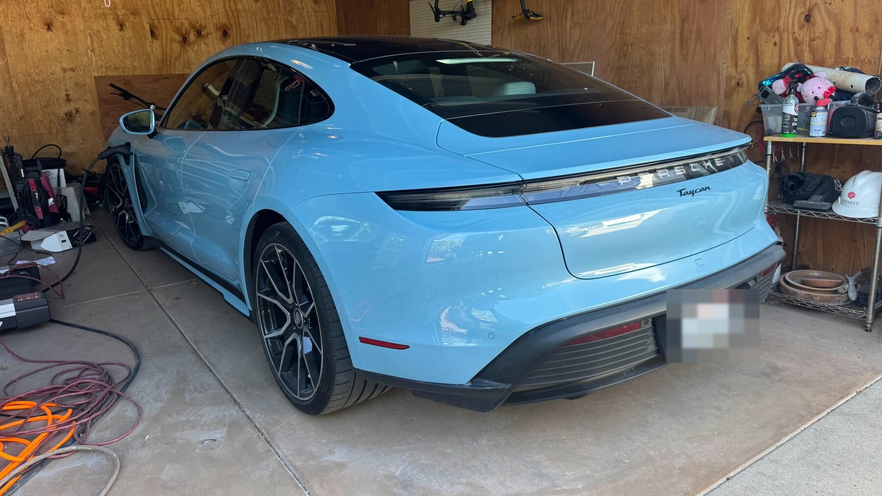 Porsche Taycan after mobile bumper refinish, San Diego, factory paint code matched